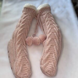 Cozy Pink Knit Slipper Socks
